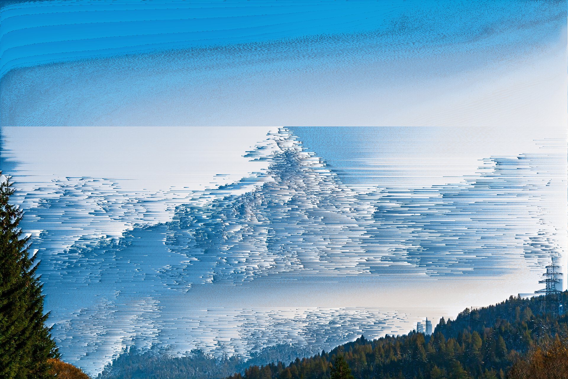 Pixel-sorted mountain image by Kim Asendorf, ASDFPixelSort, 2010