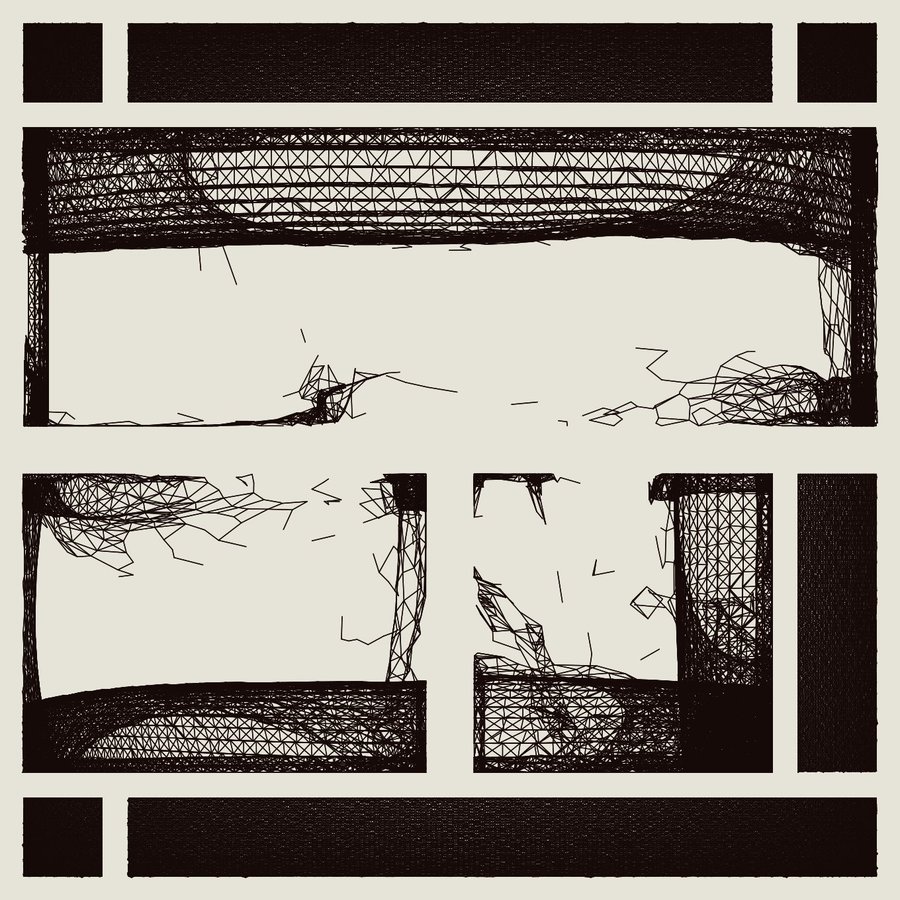 Earliest saved Edifice work in progress, plate I: monochrome wireframe ruin.