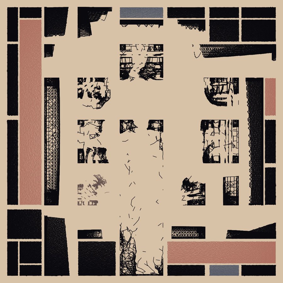 Earliest saved Edifice work in progress, plate II: scattered elevation on a tan ground.